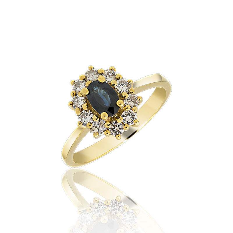 Anillo Princesa Diana con Zafiro y Diamantes Oro