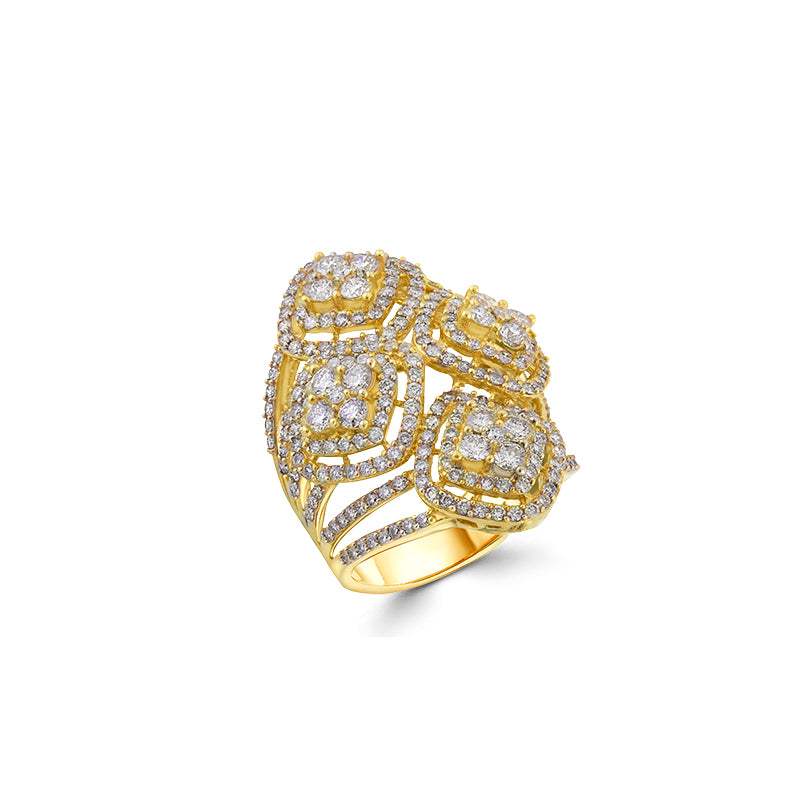 Anillo 4 Rombos Diamantes Oro Amarillo 18K