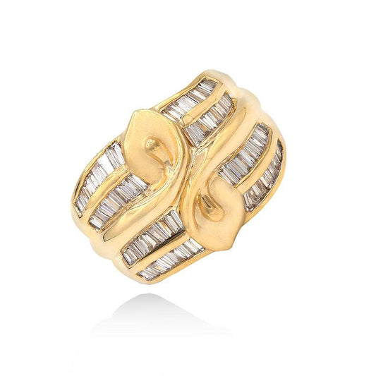 Anillo Ancho de Diamantes Baguettes Oro Amarillo 18K