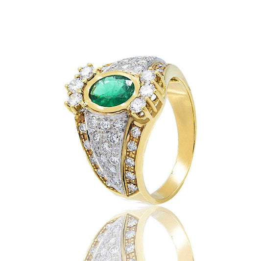 Anillo Art Deco con Esmeralda y Diamantes Oro 18K