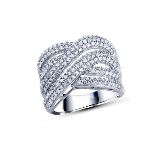 Anillo Crossover Diamantes Pave Oro Blanco 18k