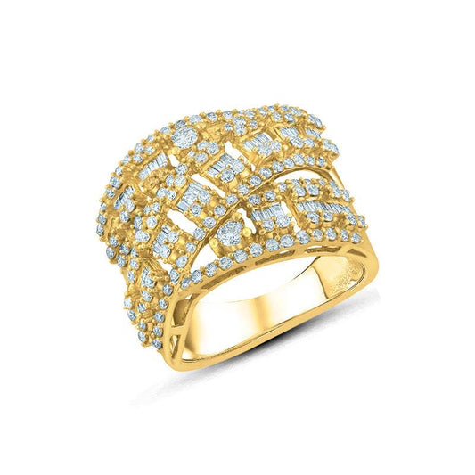 Anillo Cruzado Ancho Diamantes Oro Amarillo 18K