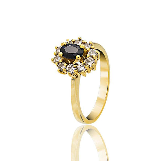 Anillo Princesa Diana con Zafiro y Diamantes Oro