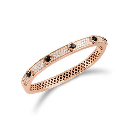 Brazalete Oro Rosa 18k- Diamantes Negros y Blancos