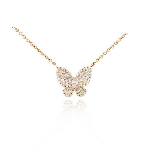 Colgante Mariposa Oro Rosa 18K con Diamantes