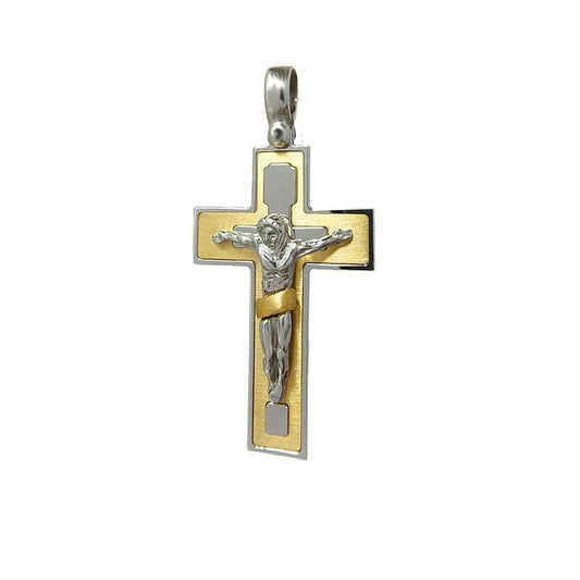 Cruz Bicolor Plano Oro 18k Con Cristo