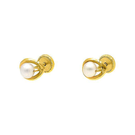 Pendiente De Perla 4mm en Oro Amarillo 18k