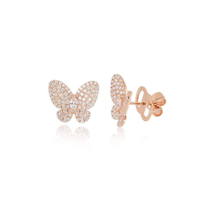 Pendientes Mariposa Oro Rosa 18k- Pavé Diamantes