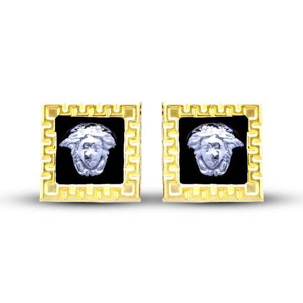 Pendientes Medusa Cuadrado Esmalte Oro 18K