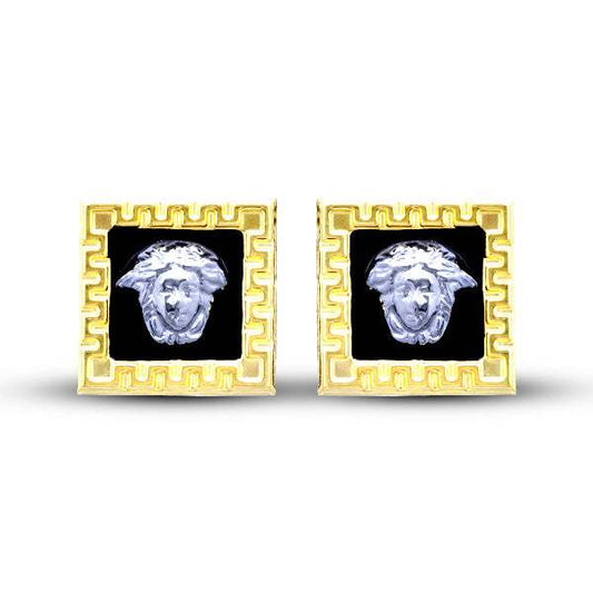 Pendientes Medusa Cuadrado Esmalte Oro 18K