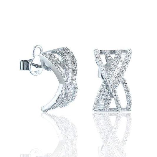 Pendientes Oro Blanco con Diamantes cruzado fino