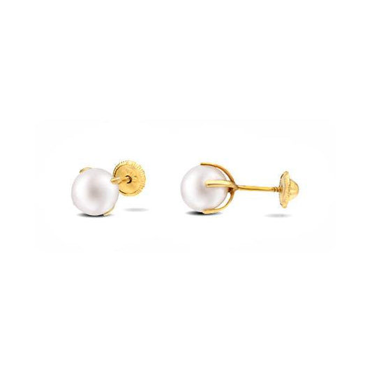 Pendientes  Perla 6mm Oro Amarillo 18k 4 Garras