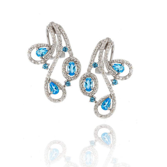 Pendientes Topacio Azul y Diamantes en Oro Blanco 18k