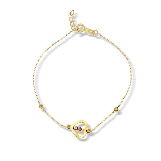 Pulsera Corazón Circonitas Bola Tricolor - Oro 18k