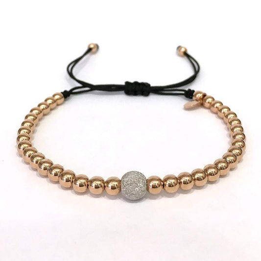 Pulsera Macramé Oro Rosa 18k con Bola Diamantado