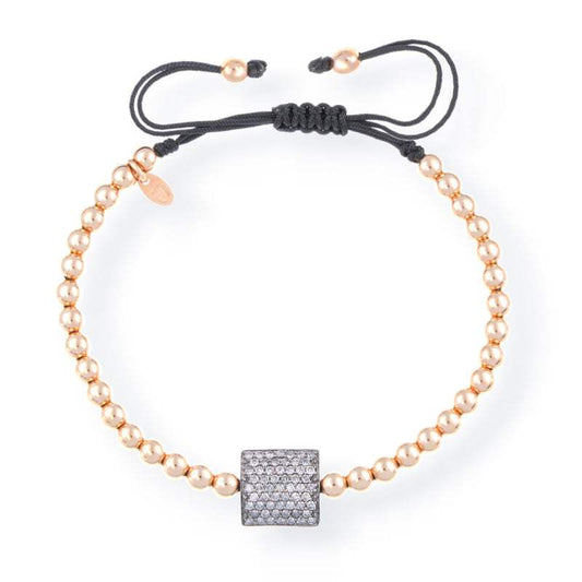 Pulsera Macramé Oro Rosa con Brillantes Cuadrado