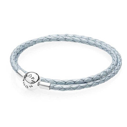 Pulsera Pandora Moments Cuero Trenzado Azul Claro