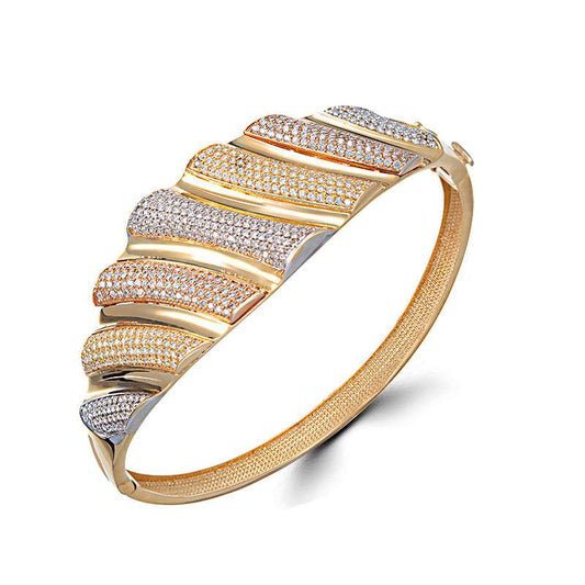 Pulsera Rígida Tricolor Oro 18K con Circonitas