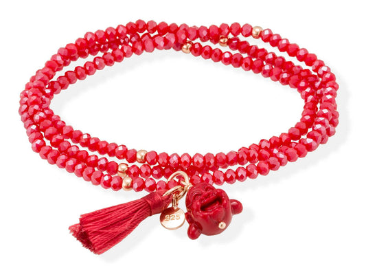 Pulsera ZEN Rojo en plata rosa buda-marina garcia 