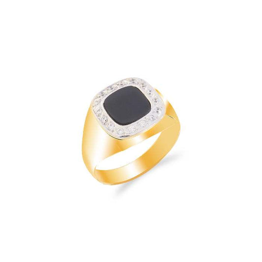 Sello cuadrado onix bicolor con circon oro 18k