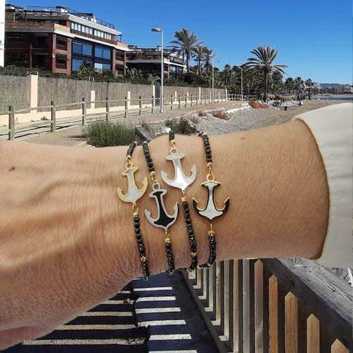 Pulsera Puerto Banus Ancla Negra Oro Blanco