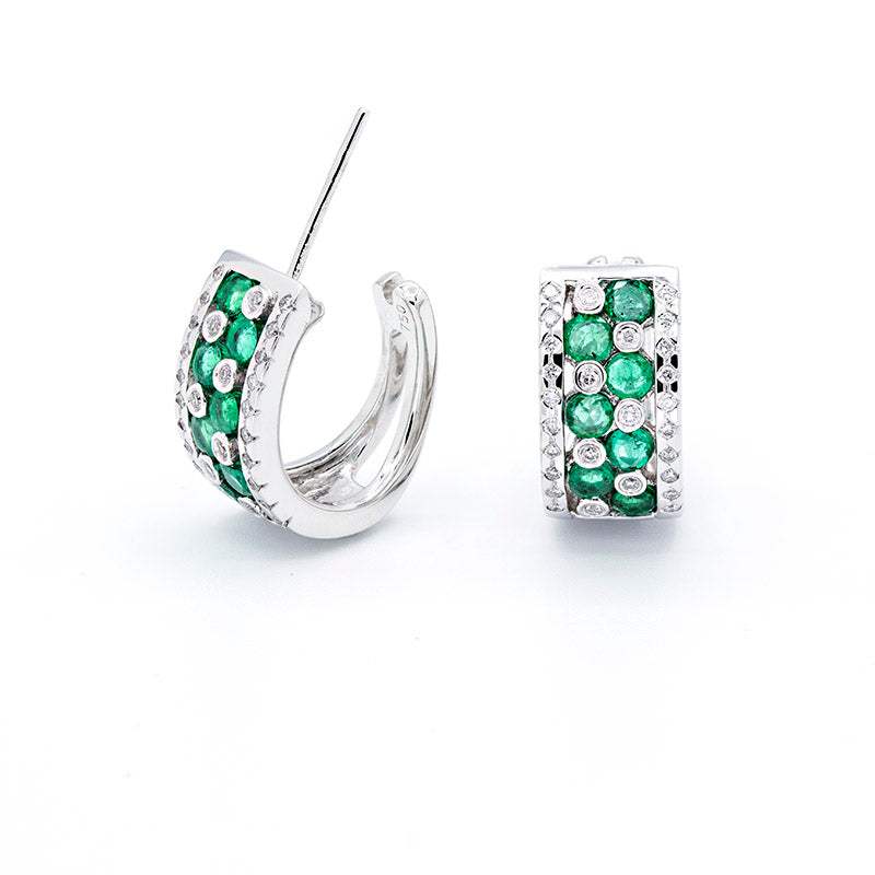 Emerald and Diamond Half Hoop Earrings